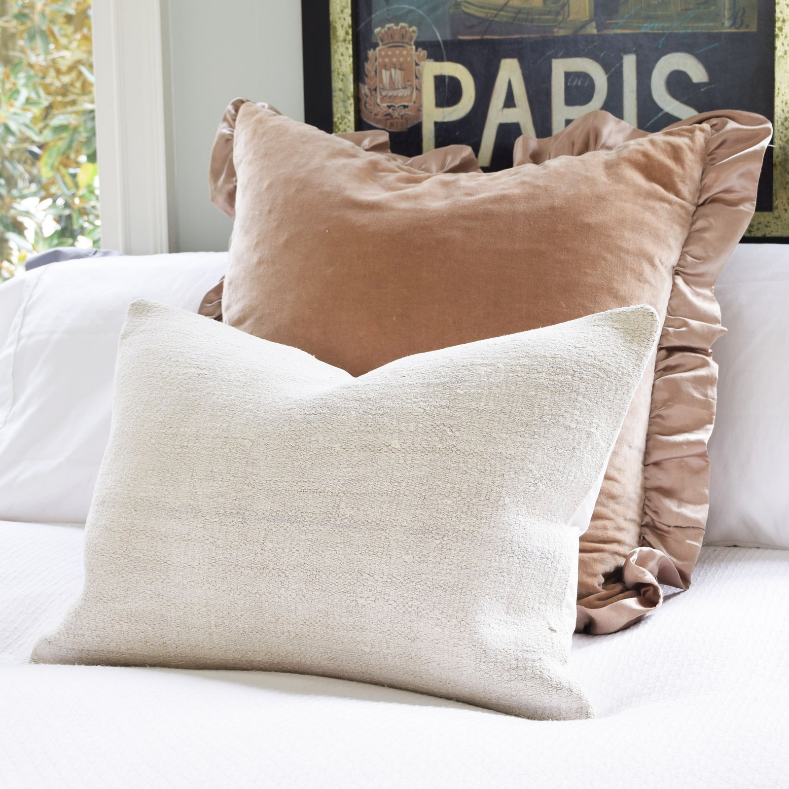 Vintage Wool Kilim Pillow, Cream