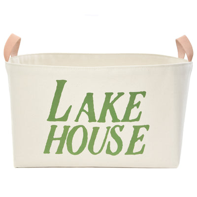 Lake House Canvas Storage Bin with Veg Leather Handles - A Southern Bucket