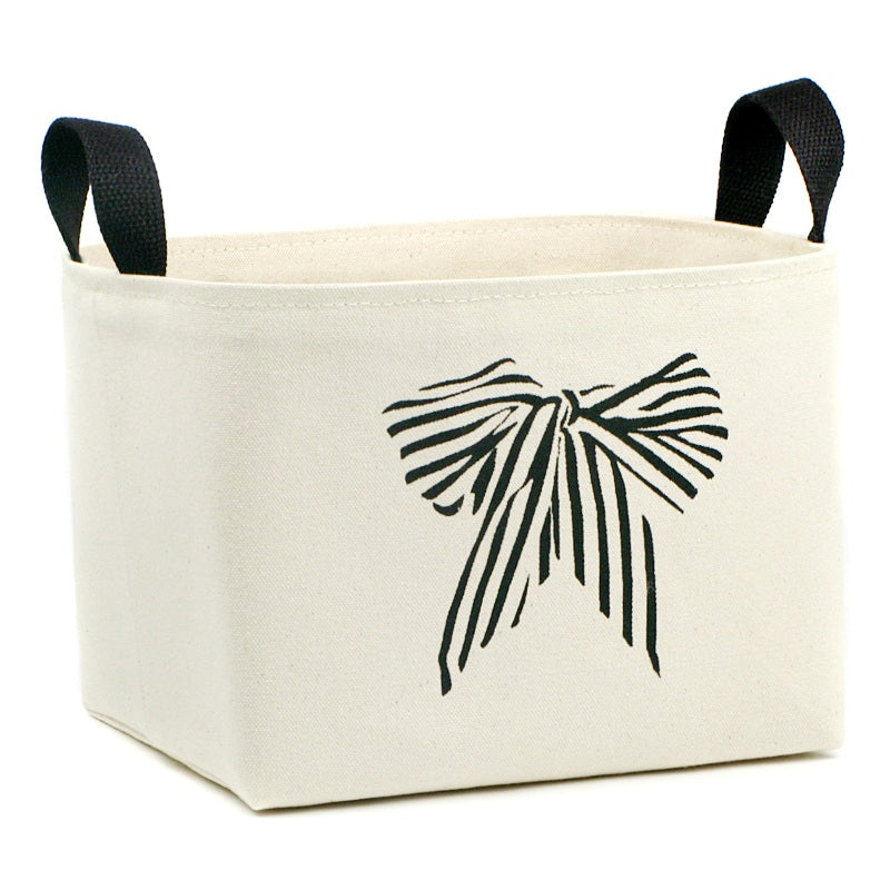 Striped Bow Canvas Storage Basket - A Southern Bucket