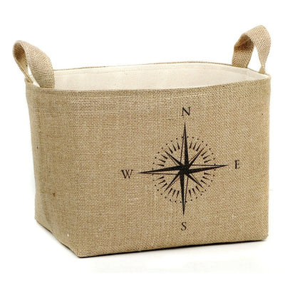 Nautical Compass Burlap Storage Basket - A Southern Bucket