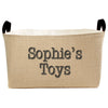 Personalized Burlap Toy Basket, Hand Printed in Charcoal Gray and Black - A Southern Bucket