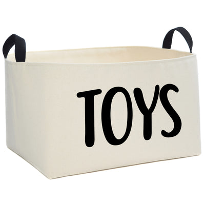 Natural Canvas Toy Basket with Hand Printed Design - A Southern Bucket