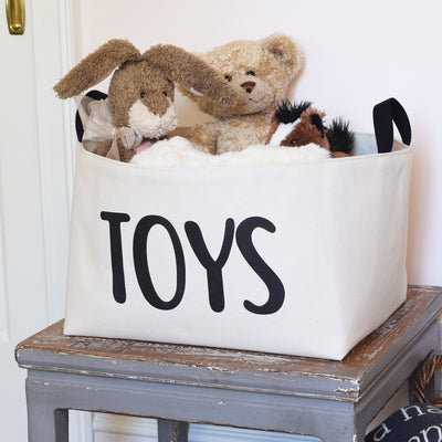 Natural Canvas Toy Basket with Hand Printed Design - A Southern Bucket