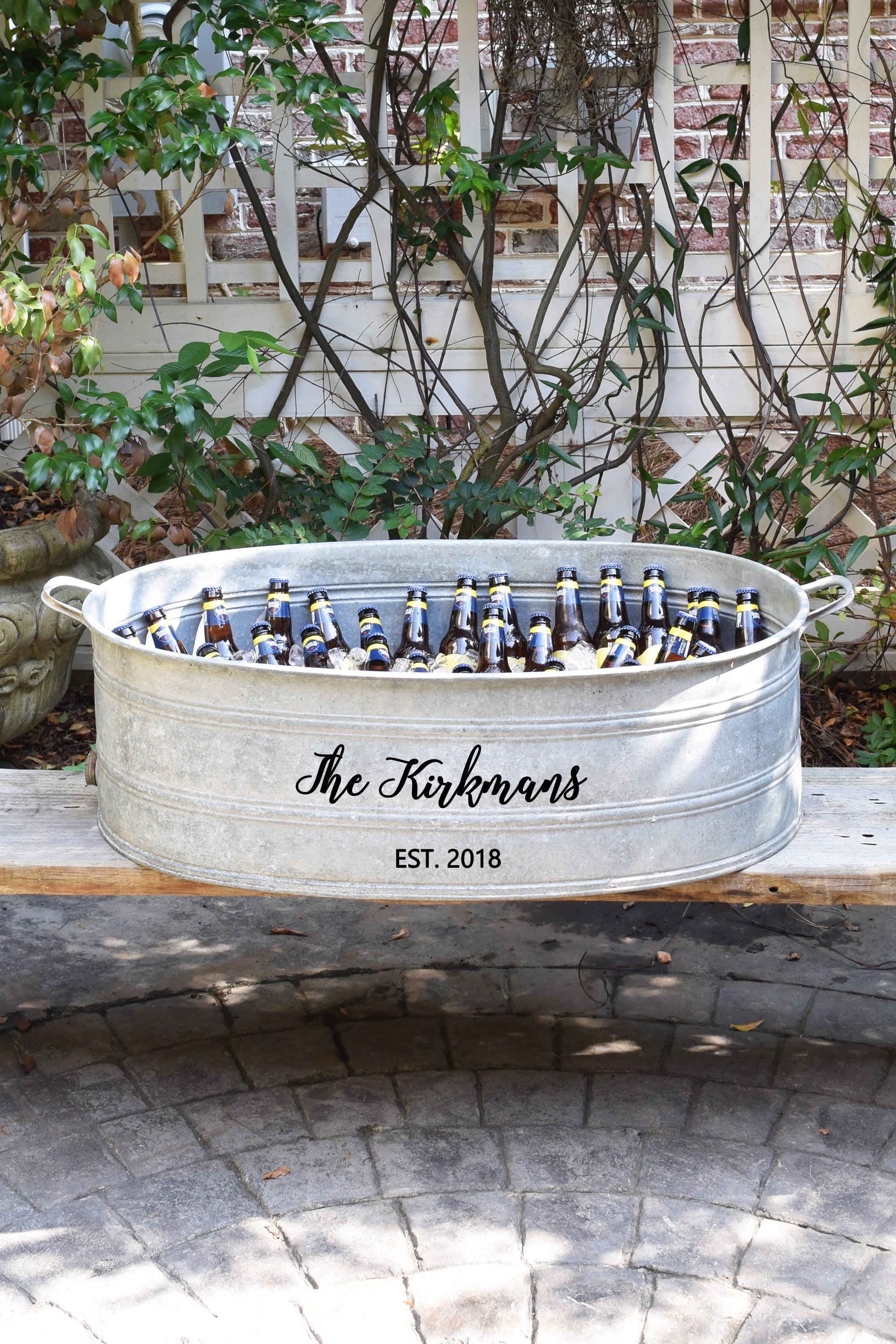 French Vintage Galvanized Zinc Beverage Tub with Custom Personalization - A Southern Bucket