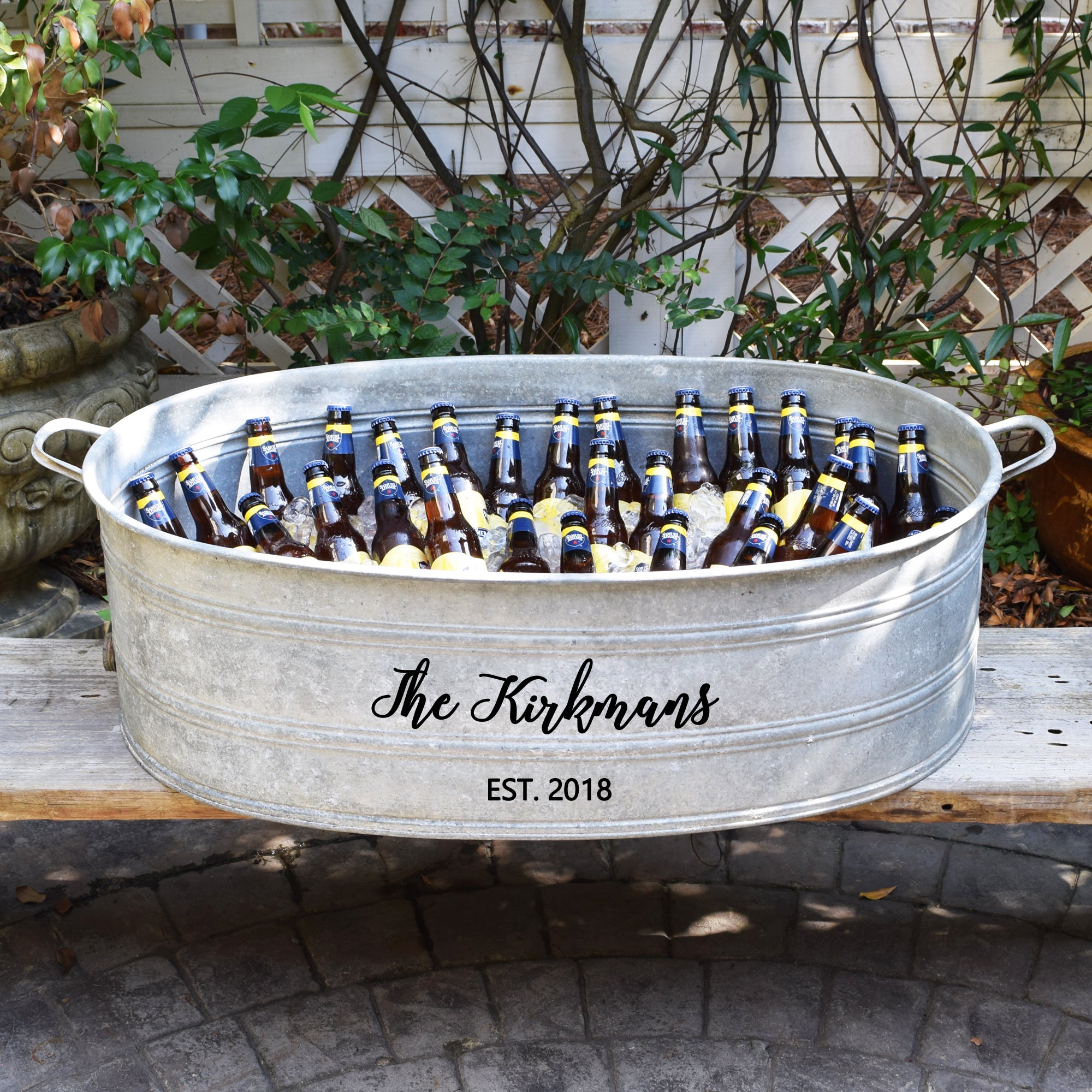 French Vintage Galvanized Zinc Beverage Tub with Custom Personalization - A Southern Bucket