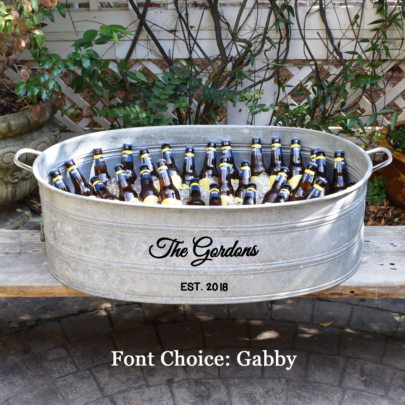 French Vintage Galvanized Zinc Beverage Tub with Custom Personalization - A Southern Bucket