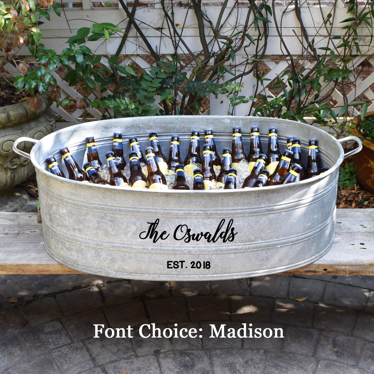 French Vintage Galvanized Zinc Beverage Tub with Custom Personalization - A Southern Bucket