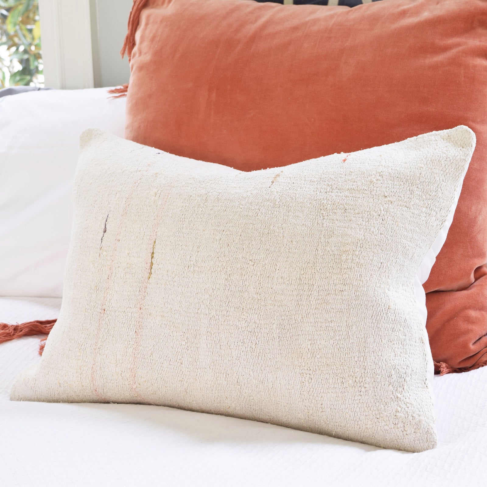 Vintage Wool Kilim Pillow, Neutral/Pink 