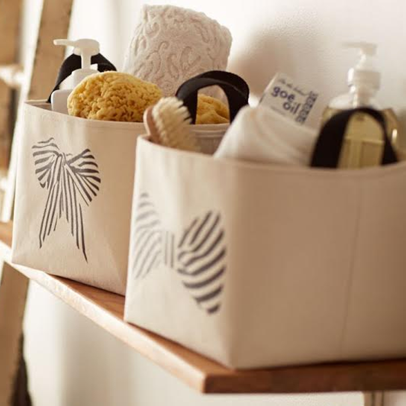 Striped Bow Canvas Storage Basket - A Southern Bucket