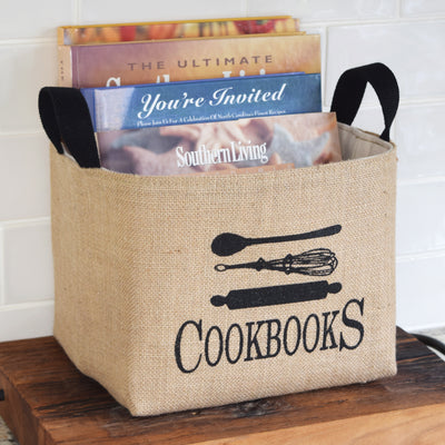 Cookbooks Burlap Storage Bucket