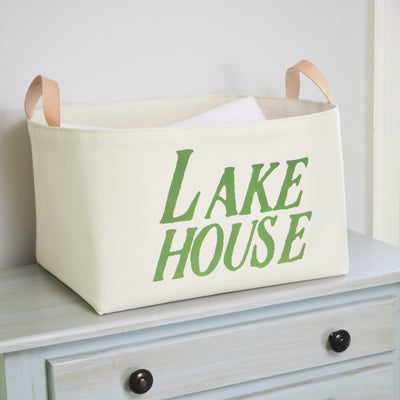 Lake House Canvas Storage Bin with Veg Leather Handles - A Southern Bucket