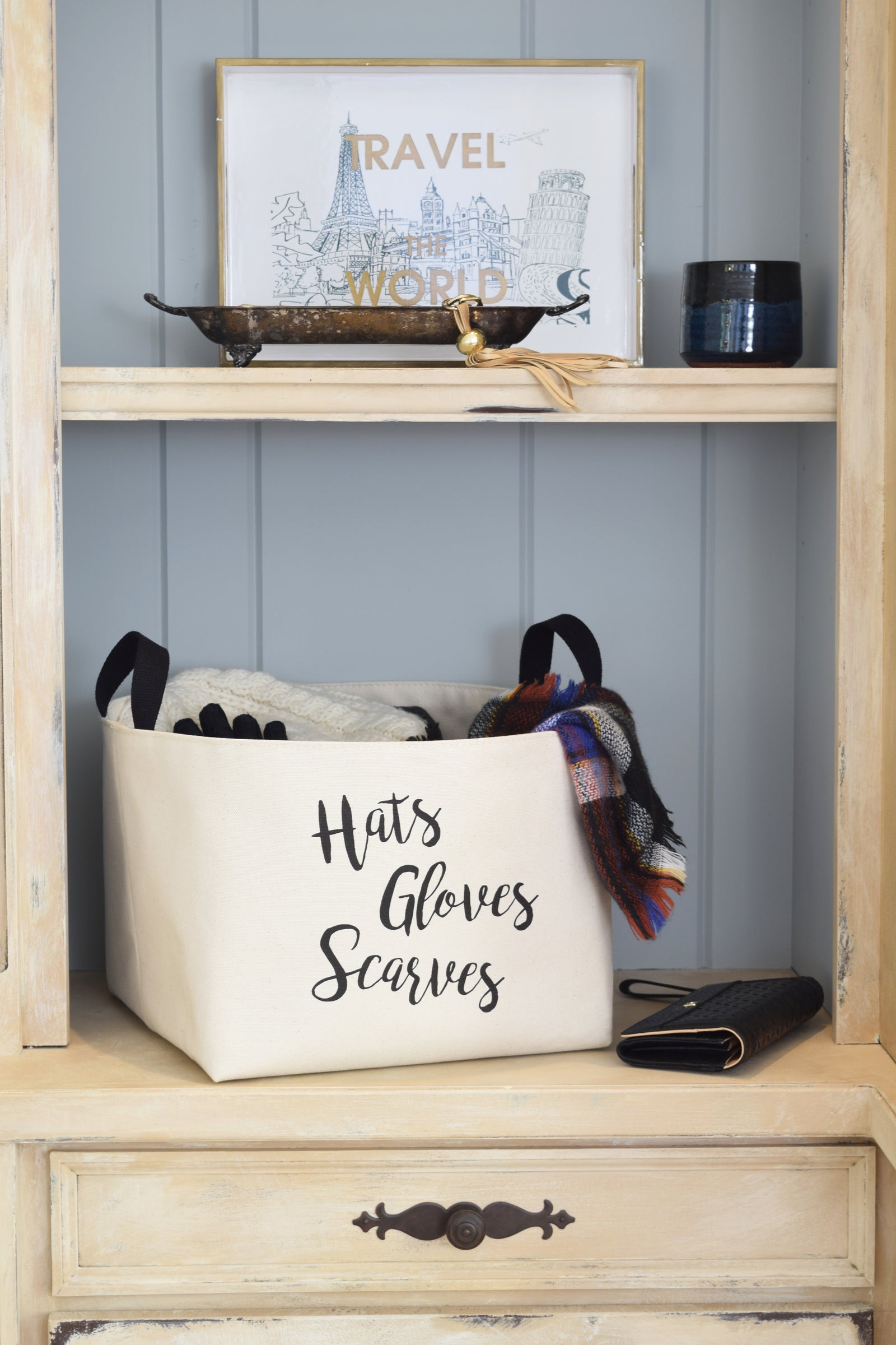 Hats Gloves Scarves Canvas Storage Basket - A Southern Bucket