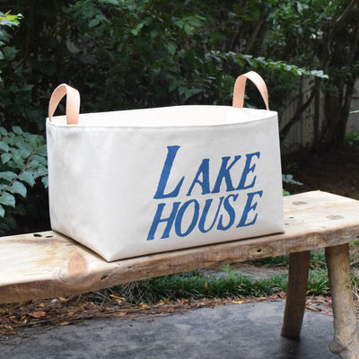 Lake House Canvas Storage Bin with Veg Leather Handles - A Southern Bucket