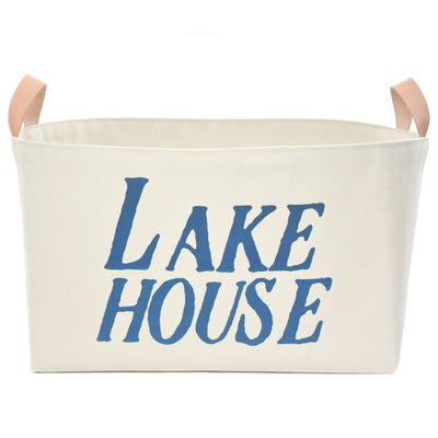 Lake House Canvas Storage Bin with Veg Leather Handles - A Southern Bucket