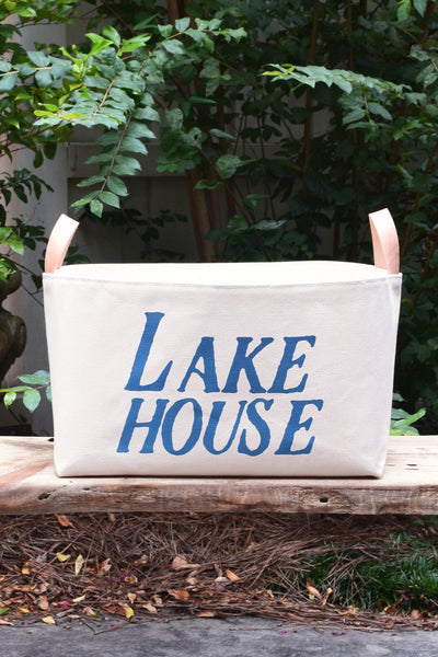 Lake House Canvas Storage Bin with Veg Leather Handles - A Southern Bucket