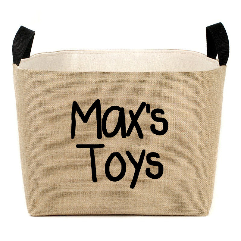 Personalized Toys Burlap Storage Bin, Black - A Southern Bucket - 3