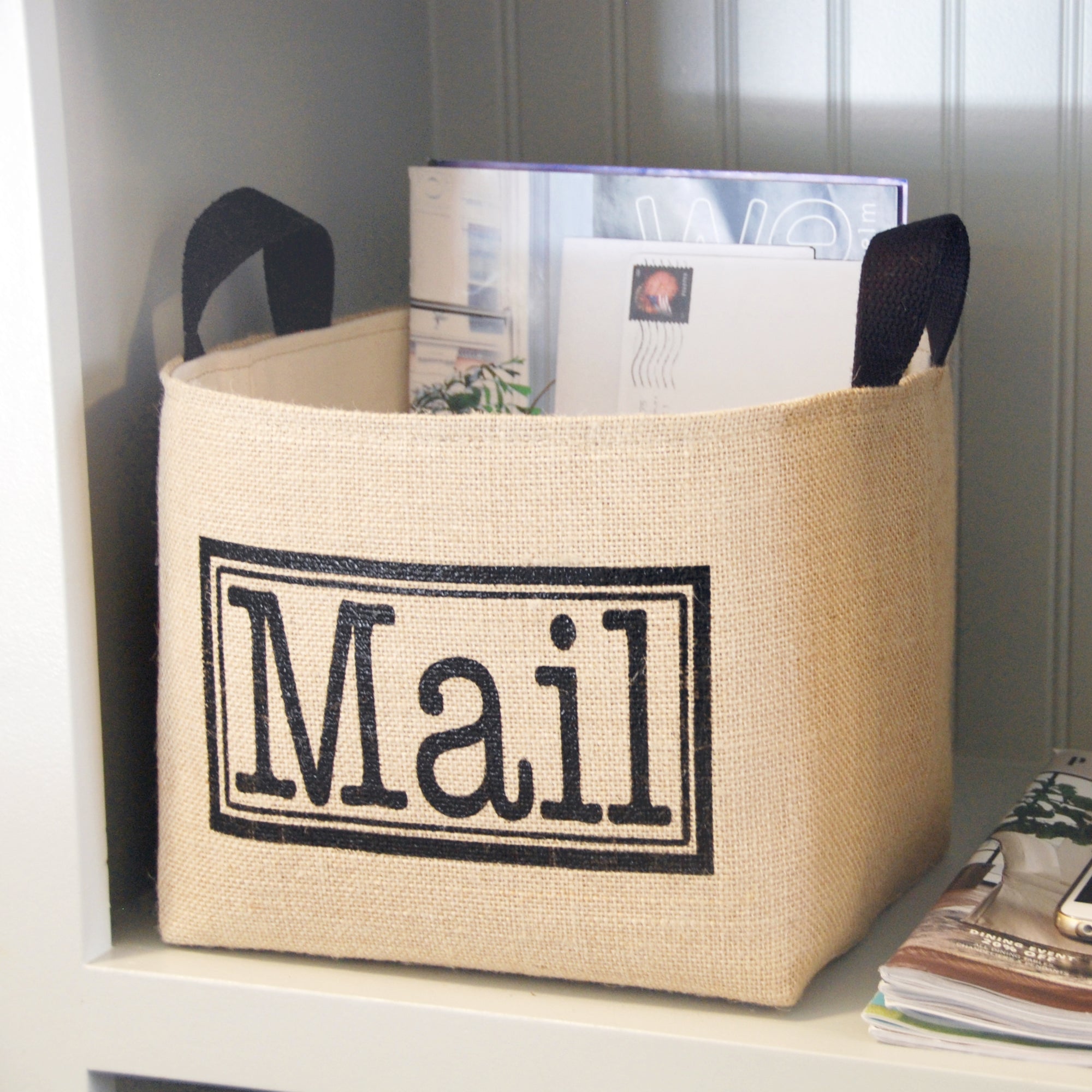 Mail Organizer Burlap Storage Basket - A Southern Bucket