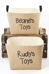Personalized Burlap Toy Basket Hand Printed in Black - A Southern Bucket