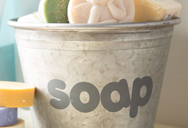 Soap Metal Storage Bucket with Hand Painted Design - A Southern Bucket